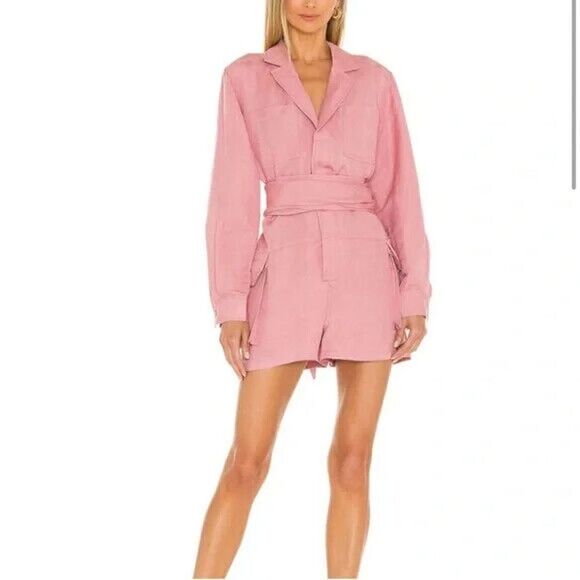 NWOT REVOLVE L'Academie Eden pink Tie waist linen romper size US small - Picture 2 of 8